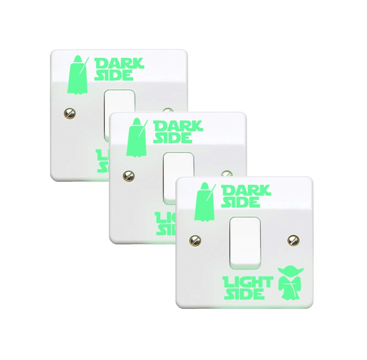 StickerDeen | Dark Side Light Side Light Switch Vinyl Decal Sticker (Kids Room, Man Cave, Home, Boys, Girls, Children, Adults) - UK Made (Glow in The Dark) (Pack of 3)