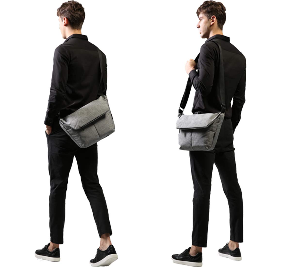 メンズ 防水 口折れバッグ ビジカジ メッセンジャーバッグ（silver grey）