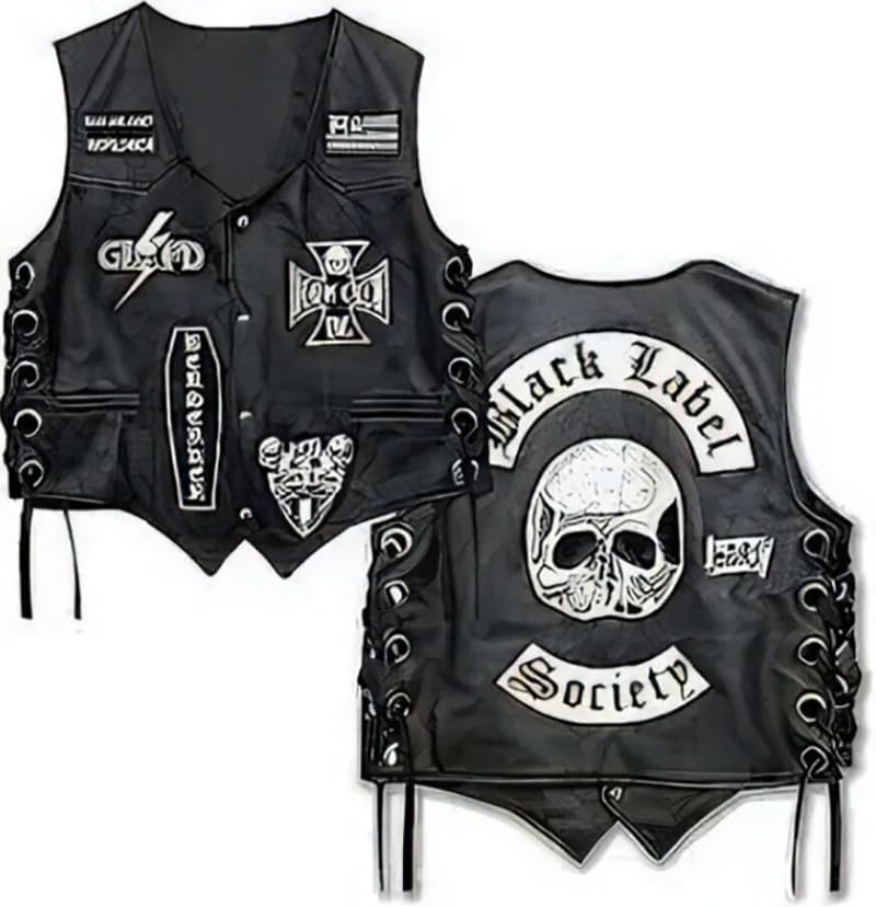 JILDISH Black Label Biker Society Real Leather Vest | BLS Skull