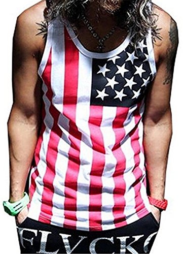 F.C.Men American Flag Print Wave Tank Top X-Large Red