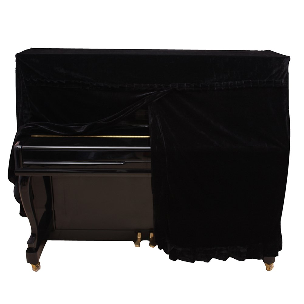 Upright Piano Cover, Colorfast Pleuche Full Piano Dust Proof Decorated Cover(Black)