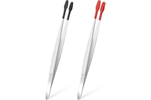 Amabro 2 PCS PVC Coated Flat Tipped Tweezers, Non Marring Flat Tip Tweezers Stainless Steel Pincettes Non-Slip Forceps for Stamps Coins Crafts Beads Jewelry Making Tweezer Tools