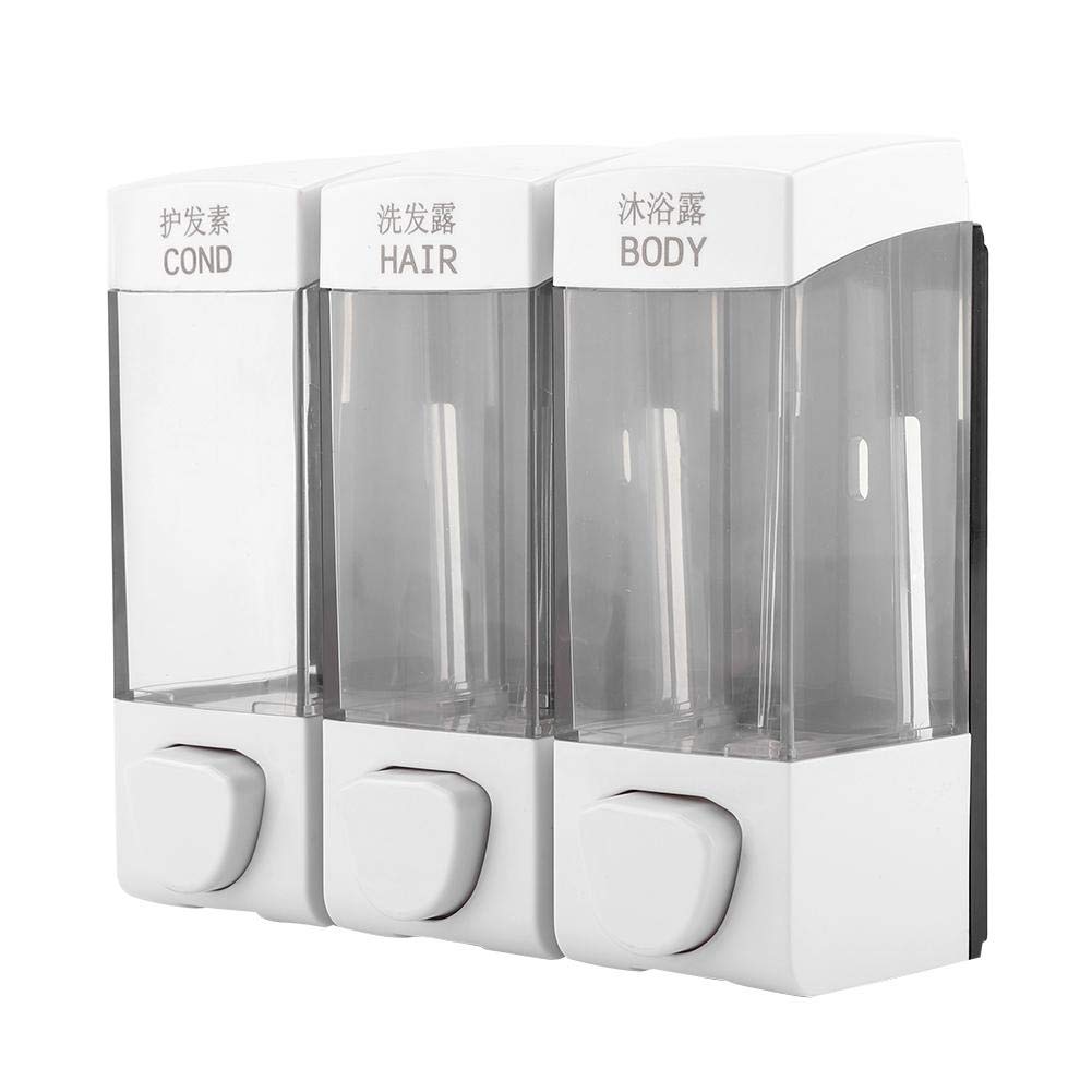 Fdit 3 Chamber Wall Mounted Liquid Soap Dispenser Set, 1050Ml, Black, ABS Plastic, Shampoo, Shower Gel, Body Lotion, Conditioner, Visible Shell, 350Ml Each, 19.3*8*17.5cm
