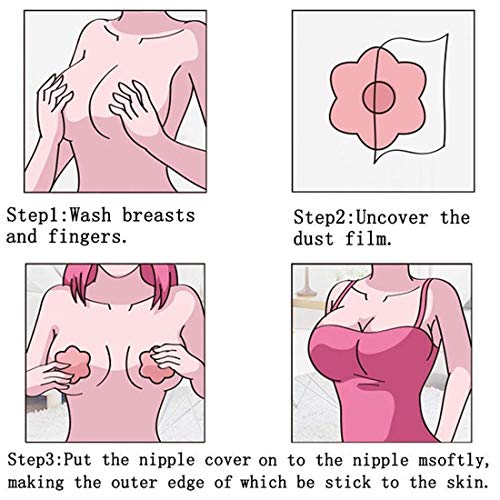 4 Pairs Womens Breast Petals Nipple Covers Reusable Adhesive Silicone Nippleless Covers (2 Round+2 Flower) - Thumbnail 2