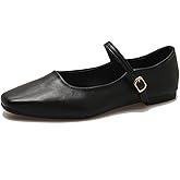 Women's Classic Leather Square Toe Flat Mary Jane Shoes Fashion Slip On Buckle Casual Ballet Shoes Comfortable Closed Toe Office Work Dress Shoes