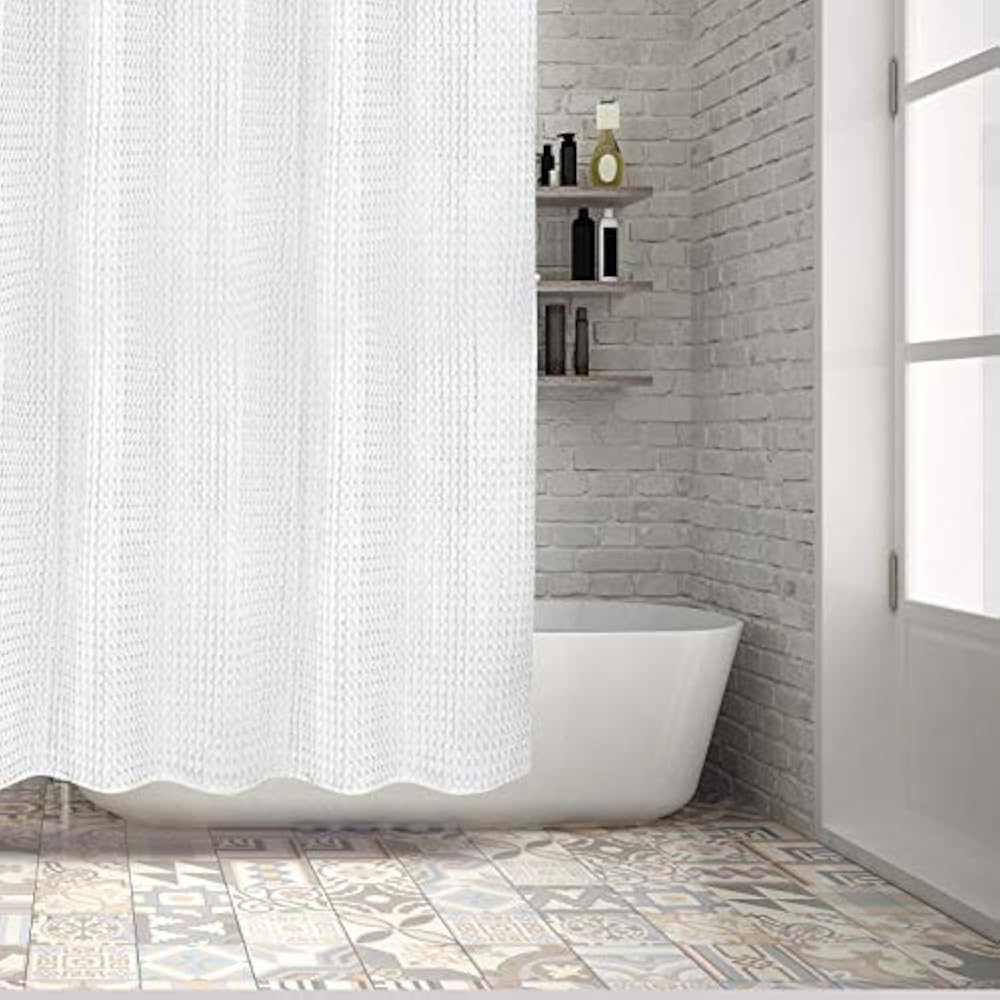 White Waffle Shower Curtain Luxury Hotel 100 Pure Thick Heavy Cotton