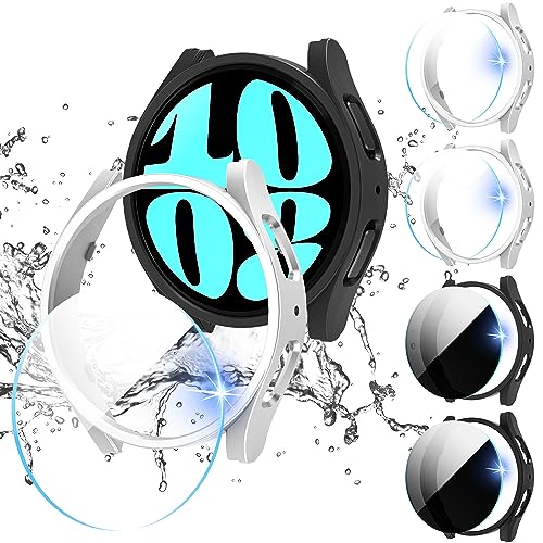 Suoman 4+4 Pack for Samsung Galaxy Watch 6 44mm Case,Privacy and HD Screen Protector Combination, All-Round PC Matte Protective Cover Bumper -Black+Silver