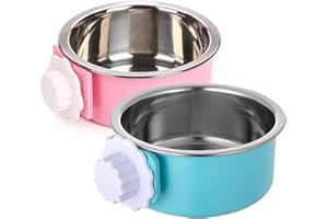 QIYADIN Stainless Steel Removable Pet Food Bowl, Anti-overturn Water Feeder Container, Suitable for Small Dog/Cat/Rabbit, 2 Set of Crate Bowls, Easy to Install and Clean