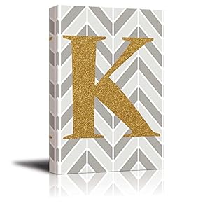 The Letter K in Gold Leaf Effect on Geometric Background - Modern Hip Young Art Art - Canvas Art Home Art - 12x18 inches
