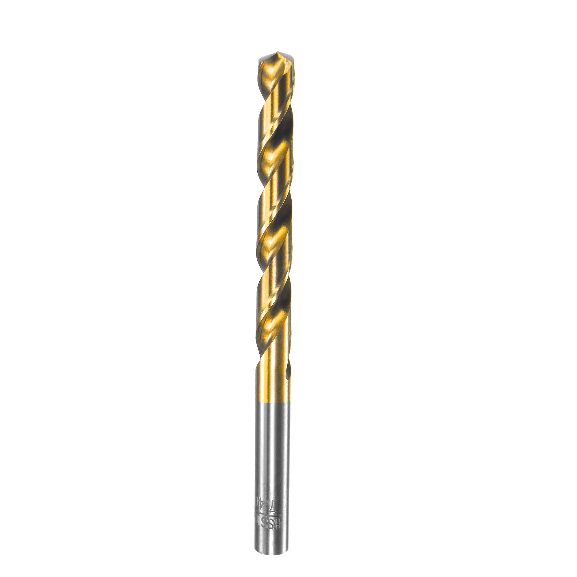 sourcing map High Speed Steel Straight Shank Twist Drill Bit Fully Ground Titanium Coated 7.4mm Drilling Dia