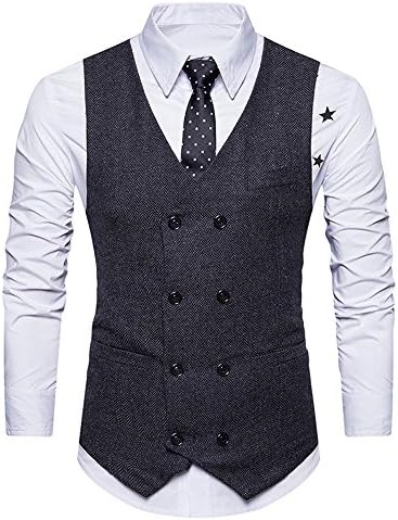 Ennglun Mens Waistcoat,Men Formal Tweed Check Double Breasted Waistcoat Retro Slim Fit Suit Jacket,for Men