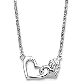 JewelryWeb 925 Sterling Silver Rhodium Plated Cubic Zirconia Double Love Heart Plus 2in Extension Necklace 16 Inch 8.05mm Wide Pendant Necklace for Women