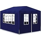vidaXL Blue Party Tent 10'x13', UV & Water-Resistant Polyethylene Garden Marquee with Rust-Resistant Steel Frame, Decorative Window Side Panels and Zipped Door