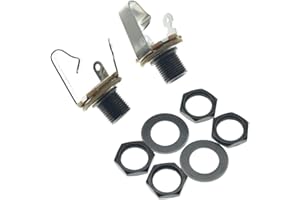 KAISH Black Nickel Premium 2-Pack Brass Material Metric Thread Audio 1/4" Female Guitar/Bass Output/Input Jack 6.35mm TS Mono Panel Mount Jack Socket with Nuts and Washer