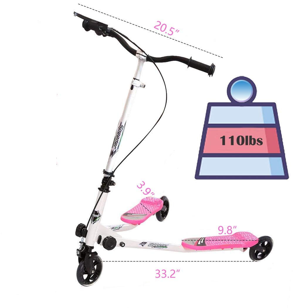 Y Flicker Scooter, Swing Wiggle Scooter, Adjustable 3 Wheels Foldable Driving Push Drifter for Kids Age 5 Years Old and Up