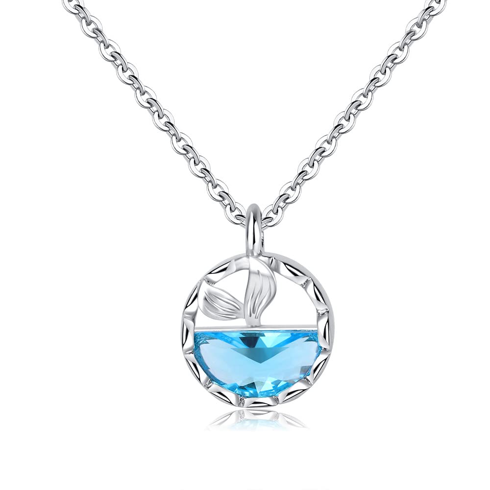 QIAMNI sea blue zirconium diamond round mermaid necklace for women, high-end temperament, fashion trend, no fading