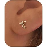 BSGRL Flat Back Earrings- 14K Gold/White Gold Plated Tiny Bow Sun Moon Star Hammerhead Shark Dragon Cowboy Boot Palm Tree Softball Flatback Stud Earrings for Women Helix Jewelry