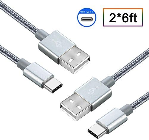 USB Type C Cable, Kinwal 2Pack USB C Cable 6.5Ft (2m) Nylon Braided USB Type C Fast Charger for Macbook, LG G6 V20 G5, Google Pixel, Nexus 6P 5X, Nintendo Switch, Samsung Galaxy S8 Plus Silver Gray