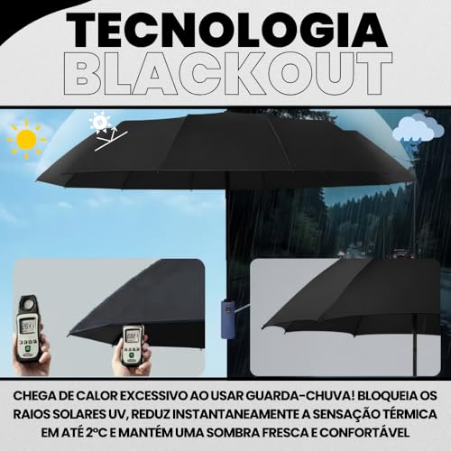 Guarda Chuva Automático Reforçado com Botão – Compacto, Antivento e com Proteção UV Blackout - Guarda Chuva Dobrável e Portátil, Ideal para Bolsa e Mochila - AmelShop