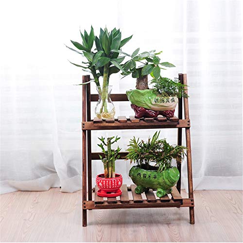 Plant Stand 2 Tier Wooden Ladder Bookshelf Bookcase Standing Shelving Unit Leaning Wall Shelves Storage Shelves Display Rack Kitchen Herb Garden Flower Pot Flower Display Stand - Thumbnail 2