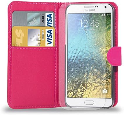 For Samsung Galaxy E7 - Leather Wallet Flip Case Cover Pouch + Screen Protector & Polishing Cloth ( Hot Pink )