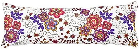 Standard Body Pillowcase Decorative Cute Stylish Colorful Retro Chic Flowers Pattern Body Pillow Sham 20X54 Inches