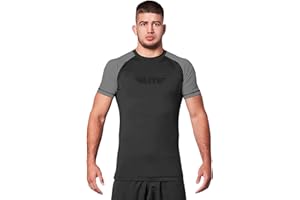 Elite Sports Jiu Jitsu BJJ Rash Guards, Men’s BJJ, No GI, MMA Ranked Short Sleeve Compression Base Layer Rash Guard