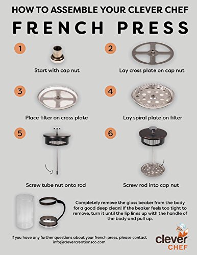 Clever Chef French Press Coffee Maker, Maximum Flavor Coffee Brewer with Superior Filtration, 2 Cup Capacity, Black