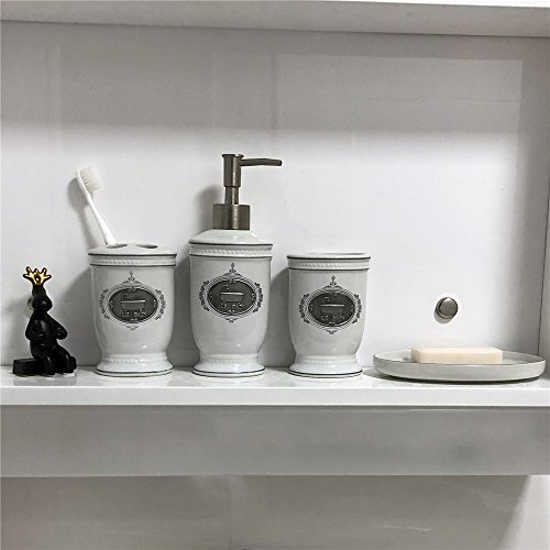 Seafulee Vintage Ceramic Bathroom Accessory Set, 4 Pieces Bath Ensemble, Bathroom Accessories Set Collection With Soap Dispenser Pump,Toothbrush Holder, Tumbler, Soap Dish