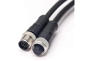 Elecbee M12 Connector Male to Female Double Ended Cable Female to Male M12 Connector (A-Code 12 Pin Straight 1M/3.3ft)