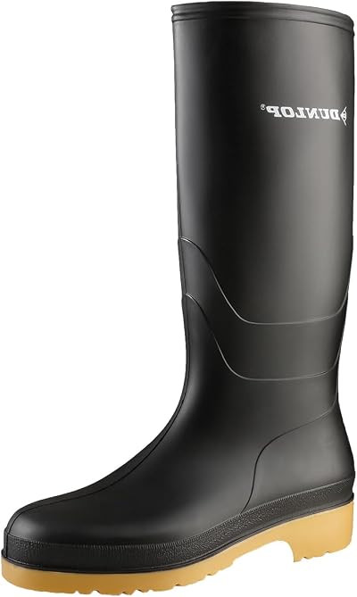 Dunlop Dull Unisex Full Knee Waterproof Rain Boots Black PVC Wellies EU32 UK13