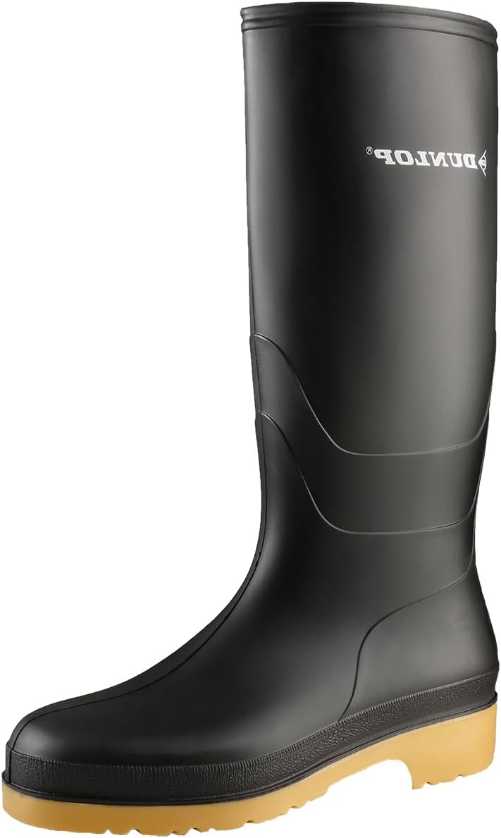 Dunlop Dull Unisex Full Knee Waterproof Rain Boots Black PVC Wellies EU36 UK3