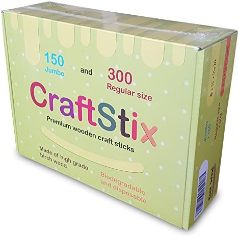 Popsicle Craft Sticks by CraftStix – Jumbo (6 inch) and Small (4.5 inch) Assorted Sizes Variety Pack - Nice Wide and Flat Wooden Sticks with Natural Finish – Best Quality - Box of 450 Popsicles
