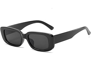 IKANOO Retro Rectangle Sunglasses for Women Men Small Square Frame Trendy Y2K 90’s Black Sunglasses