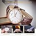 BUREI Men Fashion Ultra-Thin Quartz Watch Analog Dial with Day Date Rose Gold Stainless Steel Case Brown Leather Strap