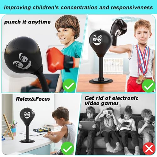 Desktop Punching Bag - Stress Buster - Heavy Duty Stress Relief Ball - Desk Boxing Punch Ball, Suction Cup Reflex Strain and Tension Toys, Funny Gag Toys for Kids, Coworkers, and Friends