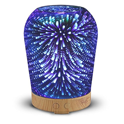 3D Essential Oil Diffuser, GLISTENY Glass 100mL Aromatherapy Diffuser, Ultrasonic Aroma Cool Mist Humidifier, 16 Color Night Light Changing, Auto Shut-off Function, for Office Bedroom Yoga