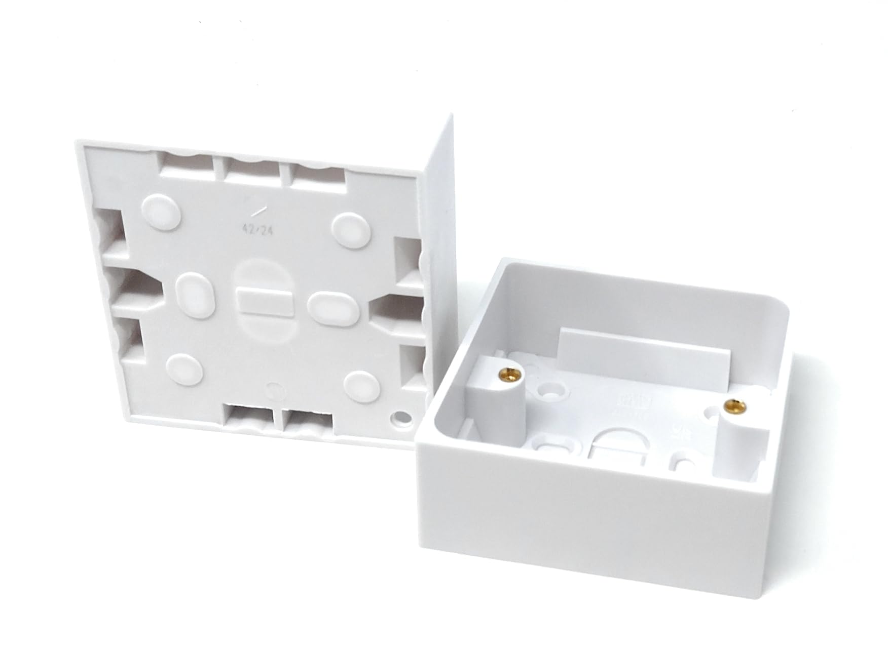 2pcs.1-Gang Surface Mount Pattress Back Box – 32mm Depth, 85mm x 85mm, White – Ideal for Electrical Socket & Switch Installations