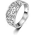 BORUO 925 Sterling Silver Ring, High Polish Tarnish Resistant Comfort Fit Victorian Leaf Filigree Vintage Style Ring