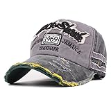 Vankerful Washed Denim Cotton Distressed Baseball Caps Adjustable Snapback Embroidered Trucker Hat (BlackGrey)