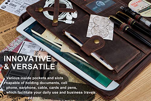 image for AZXCG Handmade Vintage Leather Padfolio Portfolio Case Zippered Busine