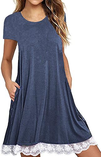 Our Precious Women's Short Sleeve Pockets Loose T-Shirt Dress Casual Swing Lace Summer Dress