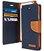 GOOSPERY Canvas Wallet Designed for iPhone SE 3(2022) / iPhone 7,8 / iPhone SE(2020) Wallet Case,Denim Fabric Design [3 Card Slots & 1 Side Pocket] [Standing Feature] - Navy