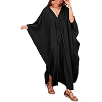 HDE Women UPF 30+ Kaftan Dress Oversize V Neck Long Plus Size Maxi Swim Cover Up