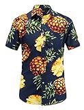 JEETOO Men's Casual Pineapple Short Sleeve Button Down Hawaiian Aloha Shirt(M,Navy)