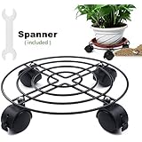12.5" Heavy Duty Black Iron Plant Caddy - Metal Plant Stand With Wheels Round Flower Pot Rack Plant Stand On Rollers Dolly Plant holders on Wheels Indoor Outdoor Plant Saucers