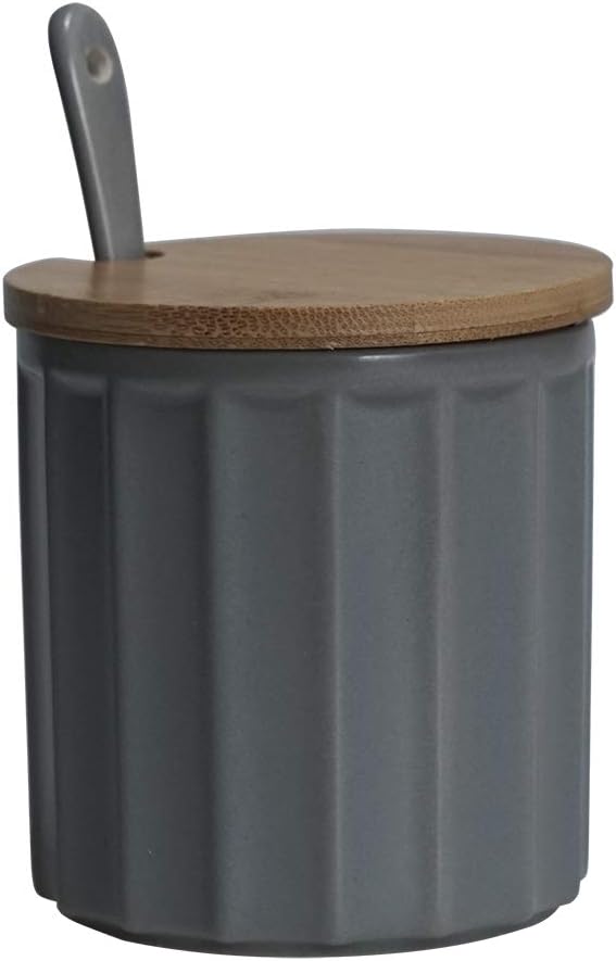 grey Sugar Bowl, Ceramic Sugar Bowl with Sugar Spoon and