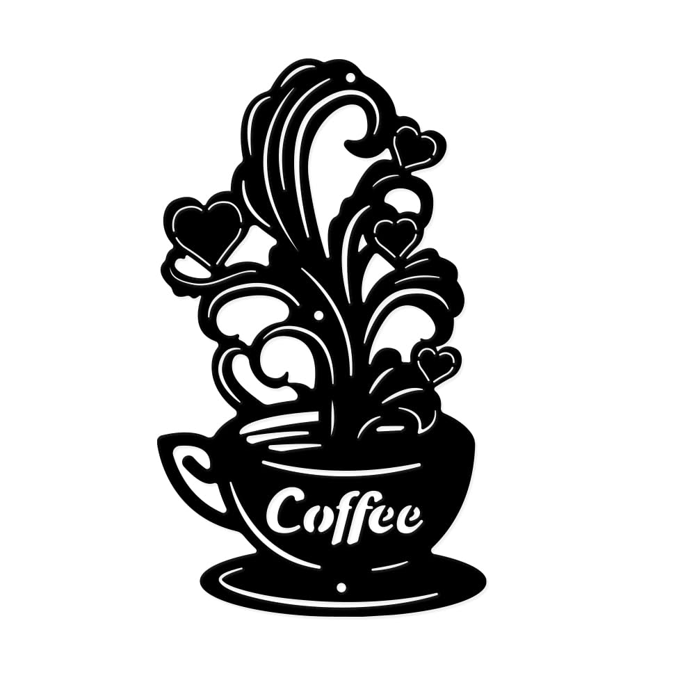 NBEADS Coffee Cup Metal Wall Art Decor, Coffee and Flower Wall Hanging Decor Silhouette Wall Art for Coffee Shop Home Garden Kitchen Decorations, 29.6x17.6cm