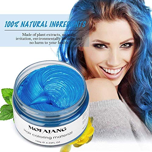 MOFAJANG Unisex Hair Wax Color Dye Styling Cream Mud, Natural Hairstyle Pomade, Washable Temporary,Party Cosplay (Blue)