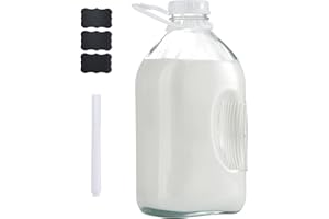FyndraX Glass Milk Jugs Bottle - 64Oz Water Container with Airtight Screw Lid, Half Gallon Juice Jar Pitcher for Storage Iced or Hot Drinks in Refrigerator, Set of 1